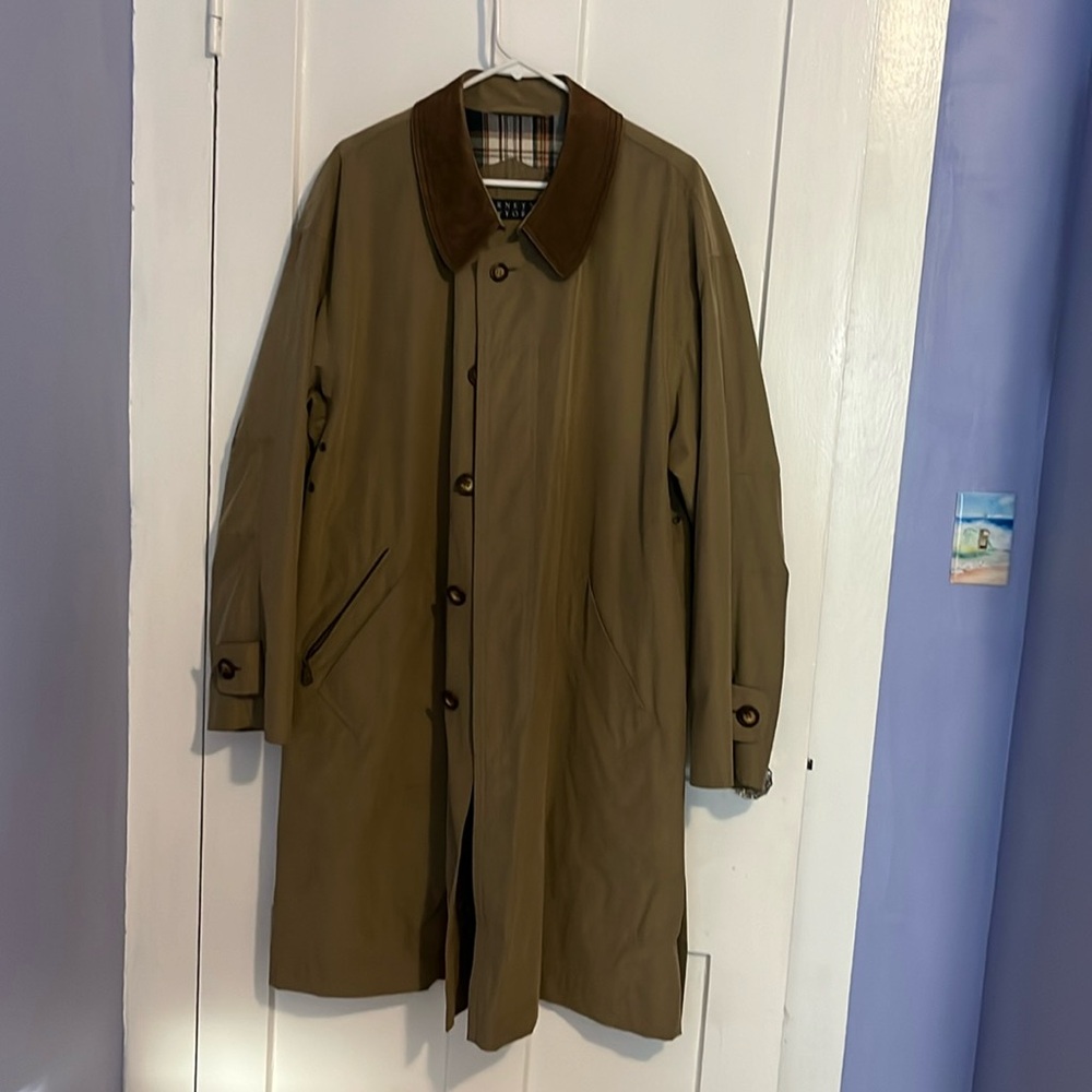 NWT vintage Barney’s NY men’s dark tan trench cost with brown collar - Picture 4 of 15